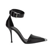 Zwarte Leren Hoge Hak Schoen Alexander McQueen , Black , Dames