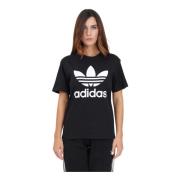 Zwart sportief T-shirt met logo print Adidas Originals , Black , Dames