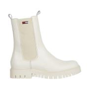 Witte Leren Chelsea Laarzen Tommy Jeans , White , Dames