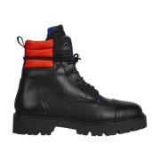 Zwarte Leren Veterschoenen Tommy Jeans , Black , Heren