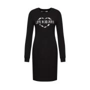 Zwarte Katoenen Jurk met Metallic Logo Love Moschino , Black , Dames