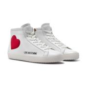 Witte Leren Sneakers met 2 cm Hak Love Moschino , White , Dames