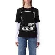 Zwarte Katoenen Tops T-Shirt Love Moschino , Black , Dames