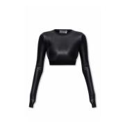 Glanzende Crop Fit Longsleeve Top Versace Jeans Couture , Black , Dame...