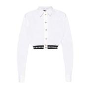 Wit overhemd met zwarte elastische zoom en wit bedrukt logo - Maat 42 ...