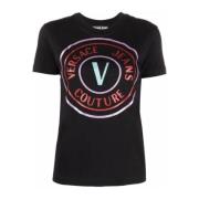 Glitter Logo Korte Mouw T-shirt Versace Jeans Couture , Black , Dames