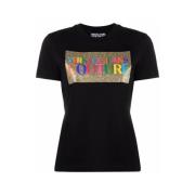 Zwart Glitter Logo T-shirt - L Versace Jeans Couture , Black , Dames