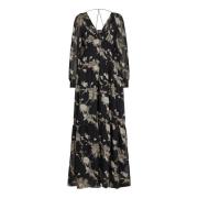 Maxi Jurken met Bloemenpatroon Levete Room , Black , Dames