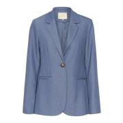 Vintage Indigo Blazer met Klassieke Kraag en Knoopsluiting Kaffe , Blu...