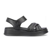 Zwarte leren platte sandalen Rieker , Black , Dames