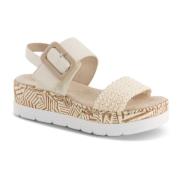 Comfortabele Beige Platte Sandalen met Klittenbandsluiting Rieker , Be...