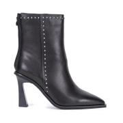 Studded Rits Leren Enkellaarzen Alma EN Pena , Black , Dames