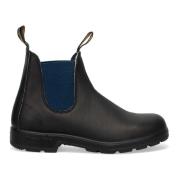 Zwarte Leren Enkellaarzen met Marineblauwe Zijelastieken Blundstone , ...