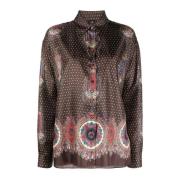 Zijden Sarga Shirt met Medaillons Etro , Brown , Dames