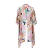Zijden Kimono Jas met Vlinderprint Etro , Beige , Dames