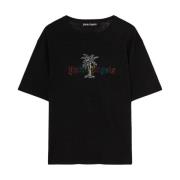 Logo-Print Ronde Hals T-Shirt in Zwart Palm Angels , Black , Heren