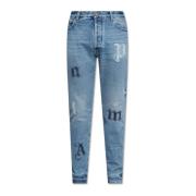 Jeans met logo patches Palm Angels , Blue , Heren