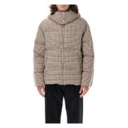 Micro Check Hooded Puffer Jas Palm Angels , Brown , Heren