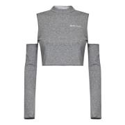 Melange Grijze Crop Top met Schouderuitsnijding Palm Angels , Gray , D...