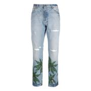 Blauwe Jeansbroek - Regular Fit Palm Angels , Blue , Heren