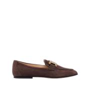 Donkerbruine Leren/Suede Ketting-Plaque Loafers Tod's , Brown , Dames