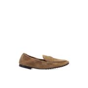 Bruine Suède Loafers met Gouden Logo Tory Burch , Brown , Dames