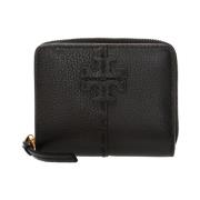 Zwarte Leren Logo Portemonnee Drukknoopsluiting Tory Burch , Black , D...