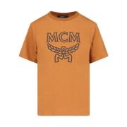 Bruine Logo Print T-shirt voor Heren MCM , Brown , Heren