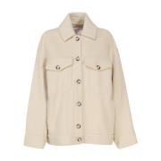 Beige Wollen Jas met Overhemdstijl Kraag Sportmax , Beige , Dames