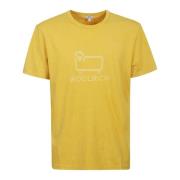 Macro Logo Tee, Heren Mosterd Katoenen T-Shirt Woolrich , Yellow , Her...