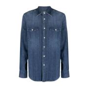 Blauwe Denim Overhemd Boglioli , Blue , Heren