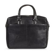 Zwarte leren laptop business tas Howard London , Black , Heren