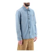 Denim overshirt met gebruikteffect en logo-geborduurde borstzak A.p.c....