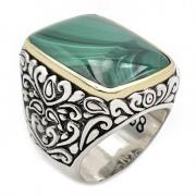925 Sterling Zilveren Ring met Rechthoekige Malachiet Jalan Jalan , Mu...