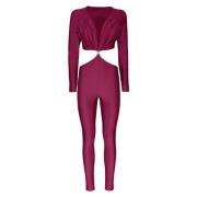 Lycra Diepe Hals Jumpsuit MVP wardrobe , Purple , Dames