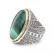 925 Sterling Zilveren Ring met Ovale Malachiet Jalan Jalan , Multicolo...