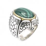925 Sterling Zilveren Ring met Ovale Malachiet Jalan Jalan , Multicolo...