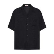 Zwarte Zijden Logo Print Bowling Shirt Valentino Garavani , Black , He...
