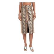 Midi Rok met Slangenprint Leer Khaite , Brown , Dames