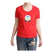 Rode Logo Print T-shirt - Korte Mouwen Moschino , Red , Dames