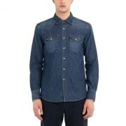 Western Denim Donkerblauw Overhemd Replay , Blue , Heren