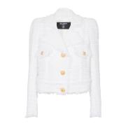 Fringed Tweed Jacket Balmain , White , Dames