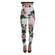 Witte broek met hoge taille en rozenprint Dolce & Gabbana , White , Da...