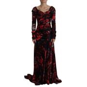 Zwarte bloemen A-Line Sheath jurk Dolce & Gabbana , Multicolor , Dames