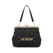 Gewatteerde Mini Handtas met Metalen Logo Love Moschino , Black , Dame...