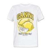 T-shirt met logo Ganni , White , Dames