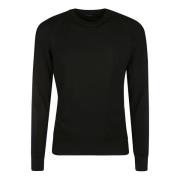 Geribbelde Wol Crewneck Sweater Sease , Black , Heren