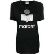 Logo Print Linnen T-Shirt Isabel Marant Étoile , Black , Dames