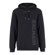 Donkerblauwe Katoenen Hoodie met Logodetail Balmain , Blue , Heren