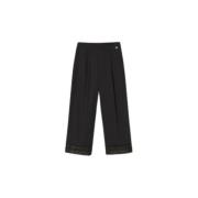 Poplin Broek met Kant Twinset , Black , Dames